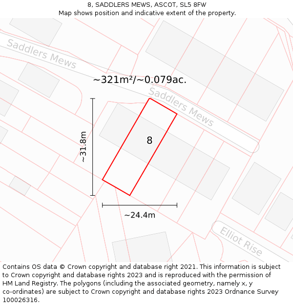 8, SADDLERS MEWS, ASCOT, SL5 8FW: Plot and title map