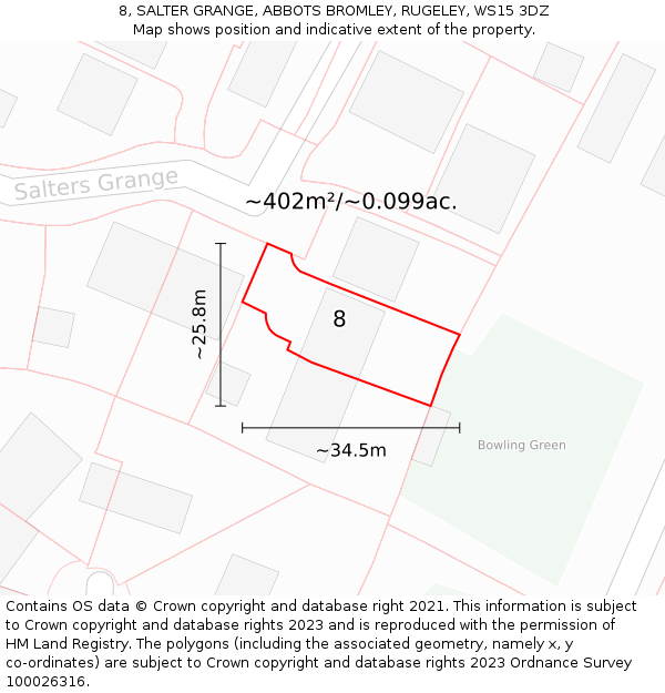 8, SALTER GRANGE, ABBOTS BROMLEY, RUGELEY, WS15 3DZ: Plot and title map