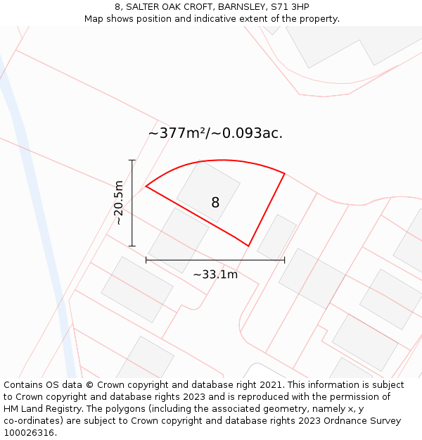 8, SALTER OAK CROFT, BARNSLEY, S71 3HP: Plot and title map