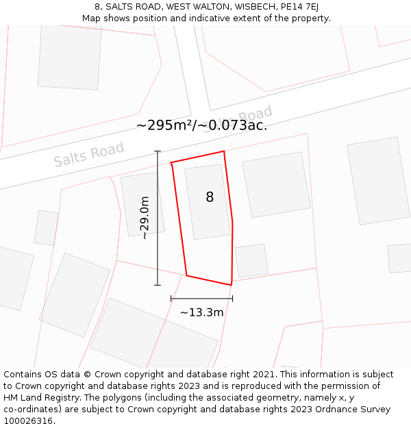 8, SALTS ROAD, WEST WALTON, WISBECH, PE14 7EJ: Plot and title map