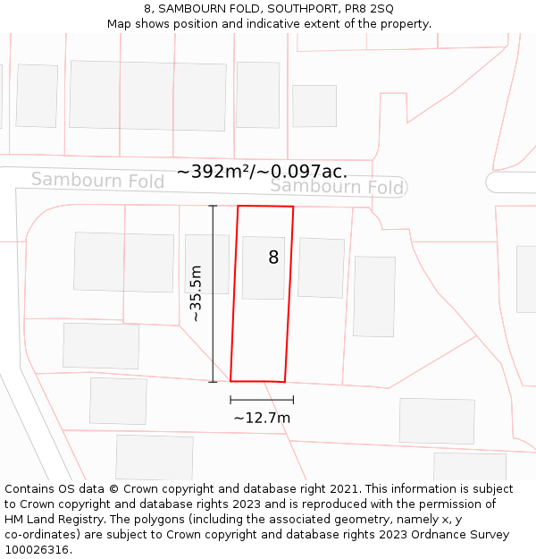 8, SAMBOURN FOLD, SOUTHPORT, PR8 2SQ: Plot and title map