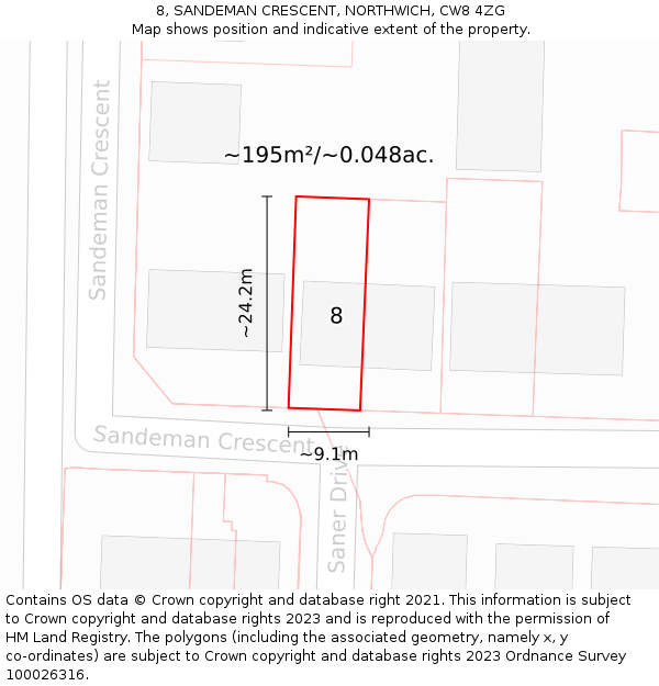 8, SANDEMAN CRESCENT, NORTHWICH, CW8 4ZG: Plot and title map