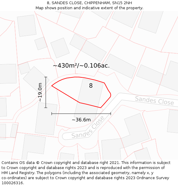 8, SANDES CLOSE, CHIPPENHAM, SN15 2NH: Plot and title map