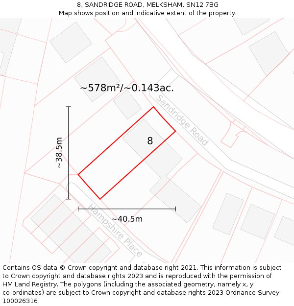8, SANDRIDGE ROAD, MELKSHAM, SN12 7BG: Plot and title map