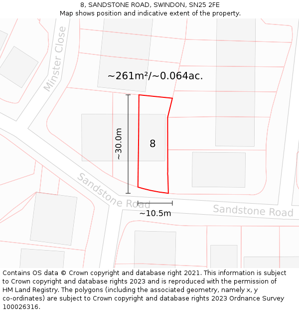 8, SANDSTONE ROAD, SWINDON, SN25 2FE: Plot and title map