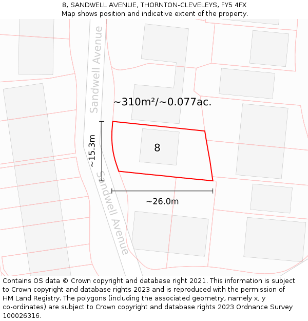 8, SANDWELL AVENUE, THORNTON-CLEVELEYS, FY5 4FX: Plot and title map