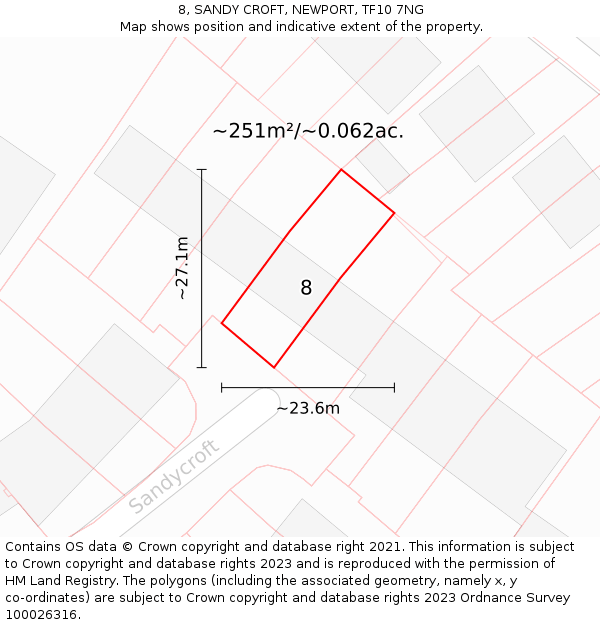 8, SANDY CROFT, NEWPORT, TF10 7NG: Plot and title map