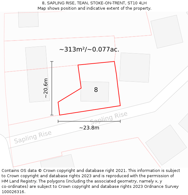 8, SAPLING RISE, TEAN, STOKE-ON-TRENT, ST10 4LH: Plot and title map