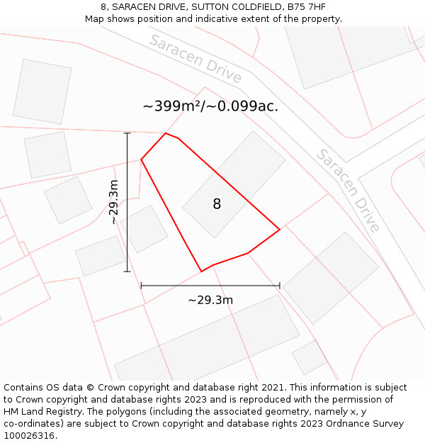 8, SARACEN DRIVE, SUTTON COLDFIELD, B75 7HF: Plot and title map