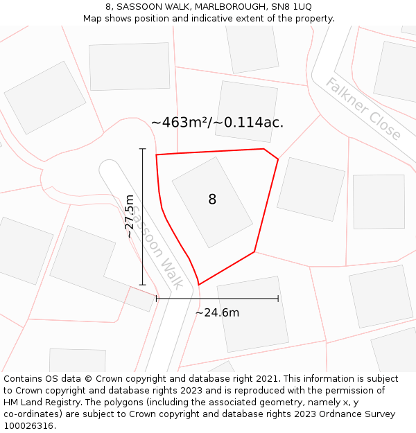 8, SASSOON WALK, MARLBOROUGH, SN8 1UQ: Plot and title map