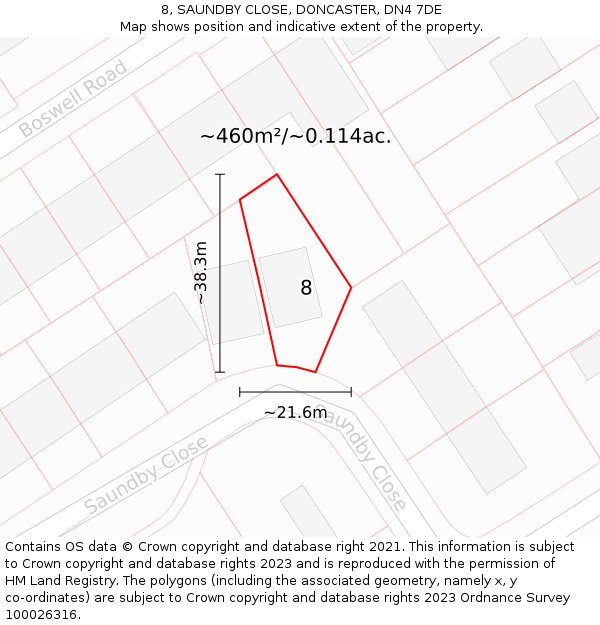 8, SAUNDBY CLOSE, DONCASTER, DN4 7DE: Plot and title map