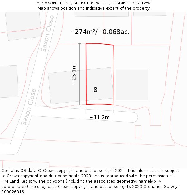 8, SAXON CLOSE, SPENCERS WOOD, READING, RG7 1WW: Plot and title map