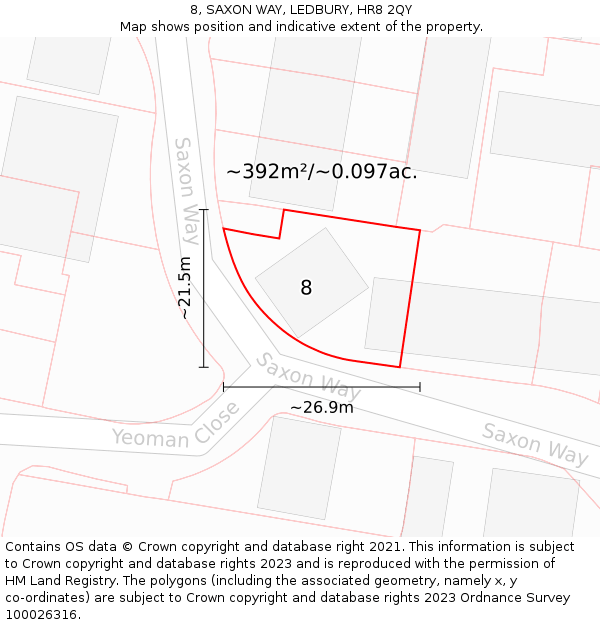 8, SAXON WAY, LEDBURY, HR8 2QY: Plot and title map