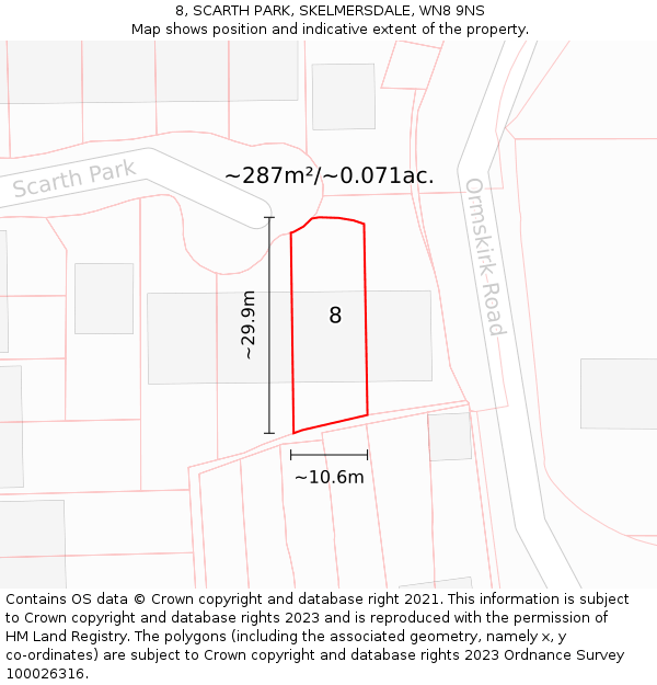 8, SCARTH PARK, SKELMERSDALE, WN8 9NS: Plot and title map