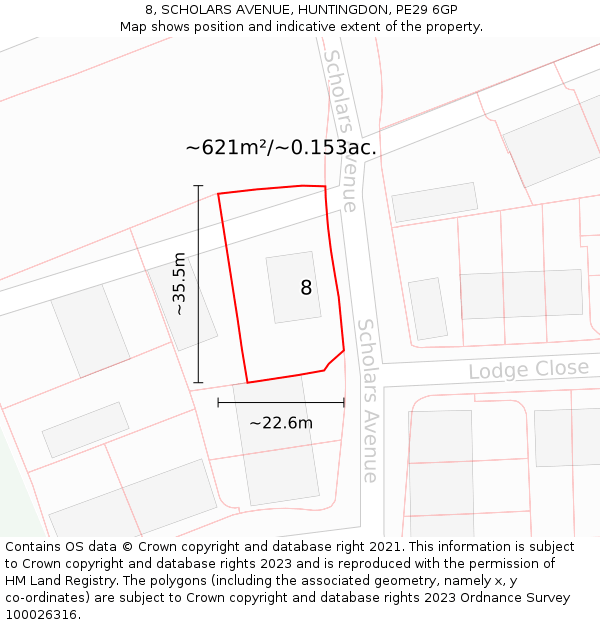 8, SCHOLARS AVENUE, HUNTINGDON, PE29 6GP: Plot and title map