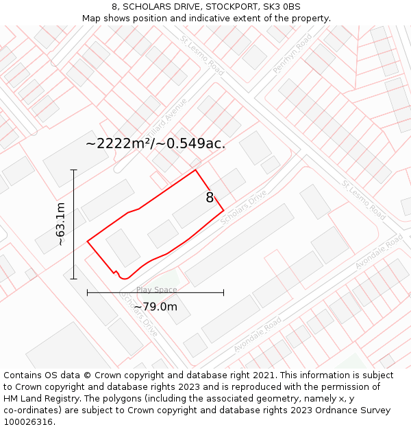 8, SCHOLARS DRIVE, STOCKPORT, SK3 0BS: Plot and title map