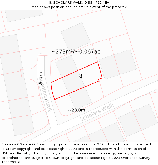 8, SCHOLARS WALK, DISS, IP22 4EA: Plot and title map