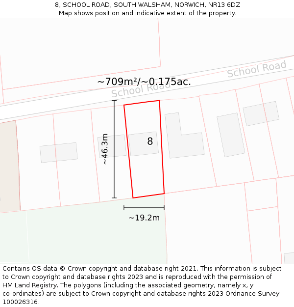 8, SCHOOL ROAD, SOUTH WALSHAM, NORWICH, NR13 6DZ: Plot and title map