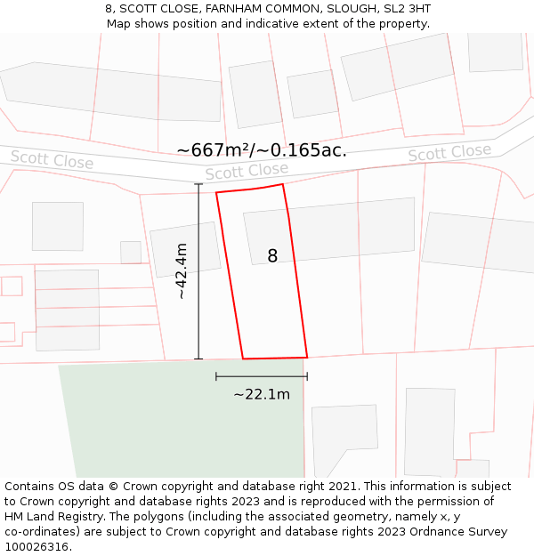 8, SCOTT CLOSE, FARNHAM COMMON, SLOUGH, SL2 3HT: Plot and title map