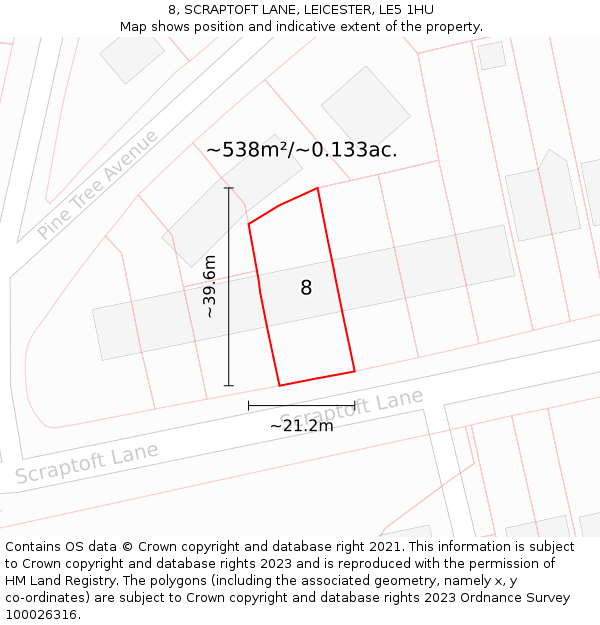 8, SCRAPTOFT LANE, LEICESTER, LE5 1HU: Plot and title map