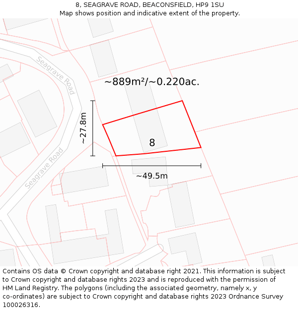 8, SEAGRAVE ROAD, BEACONSFIELD, HP9 1SU: Plot and title map