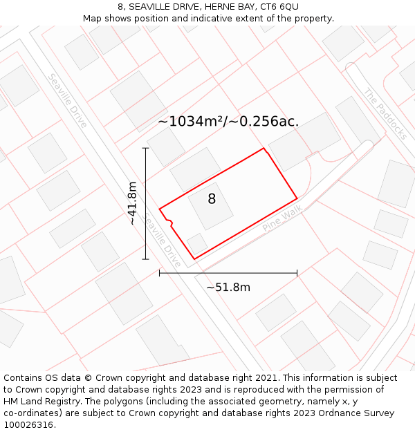 8, SEAVILLE DRIVE, HERNE BAY, CT6 6QU: Plot and title map