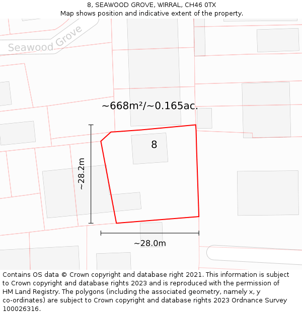 8, SEAWOOD GROVE, WIRRAL, CH46 0TX: Plot and title map