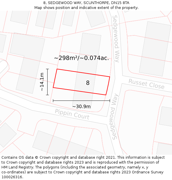 8, SEDGEWOOD WAY, SCUNTHORPE, DN15 8TA: Plot and title map