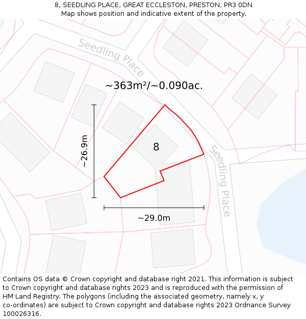 8, SEEDLING PLACE, GREAT ECCLESTON, PRESTON, PR3 0DN: Plot and title map