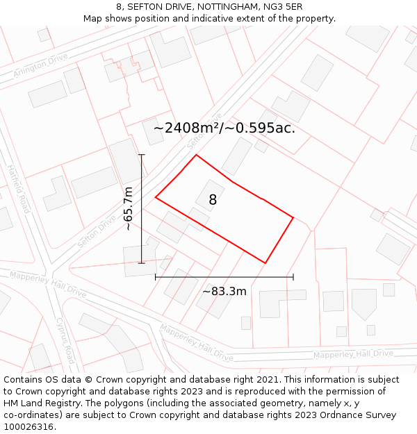 8, SEFTON DRIVE, NOTTINGHAM, NG3 5ER: Plot and title map