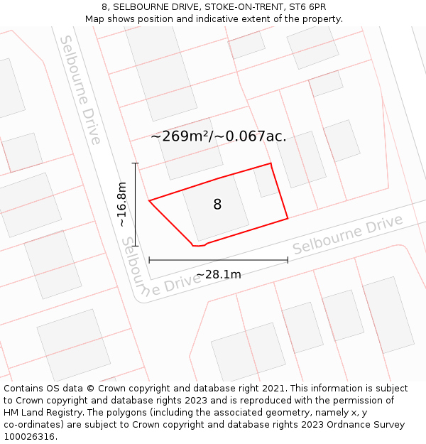 8, SELBOURNE DRIVE, STOKE-ON-TRENT, ST6 6PR: Plot and title map