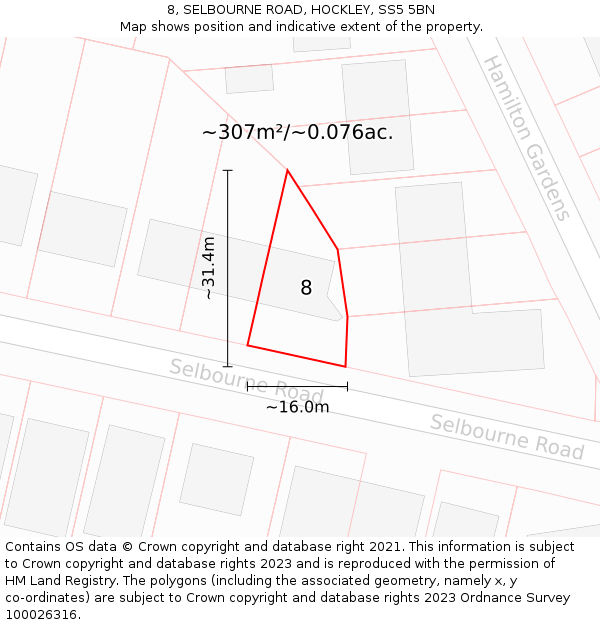 8, SELBOURNE ROAD, HOCKLEY, SS5 5BN: Plot and title map