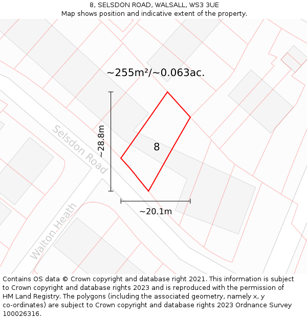 8, SELSDON ROAD, WALSALL, WS3 3UE: Plot and title map