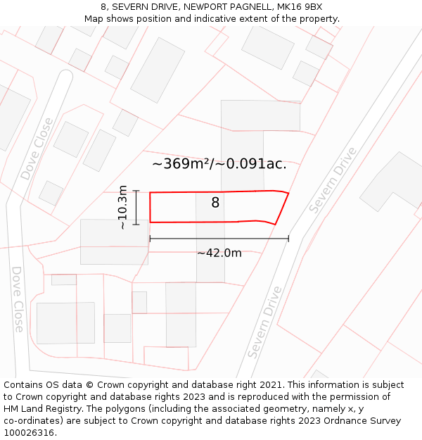 8, SEVERN DRIVE, NEWPORT PAGNELL, MK16 9BX: Plot and title map