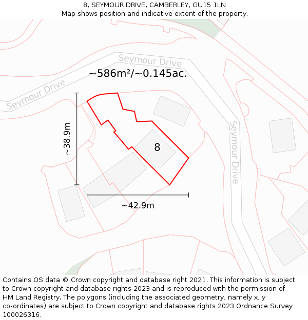 8, SEYMOUR DRIVE, CAMBERLEY, GU15 1LN: Plot and title map