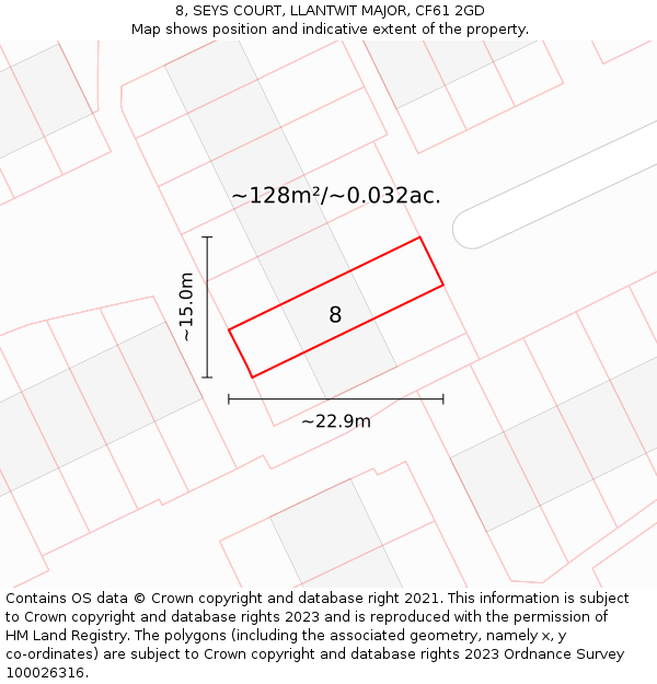 8, SEYS COURT, LLANTWIT MAJOR, CF61 2GD: Plot and title map