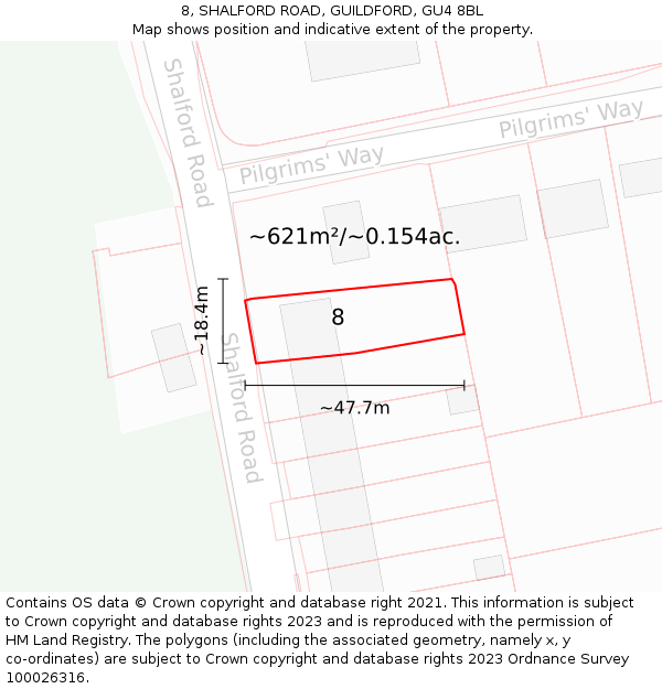 8, SHALFORD ROAD, GUILDFORD, GU4 8BL: Plot and title map