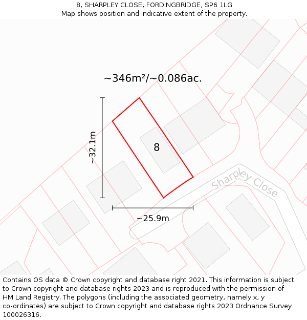 8, SHARPLEY CLOSE, FORDINGBRIDGE, SP6 1LG: Plot and title map