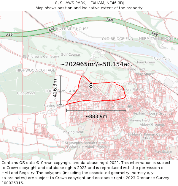 8, SHAWS PARK, HEXHAM, NE46 3BJ: Plot and title map