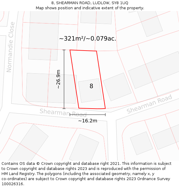 8, SHEARMAN ROAD, LUDLOW, SY8 1UQ: Plot and title map