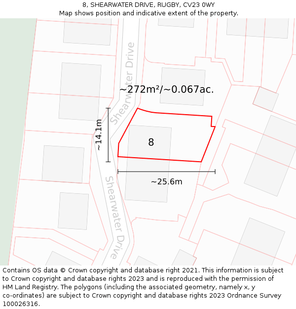 8, SHEARWATER DRIVE, RUGBY, CV23 0WY: Plot and title map