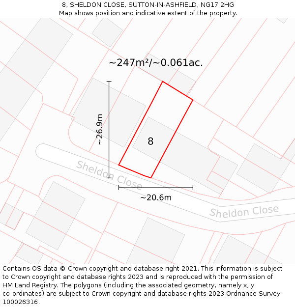 8, SHELDON CLOSE, SUTTON-IN-ASHFIELD, NG17 2HG: Plot and title map