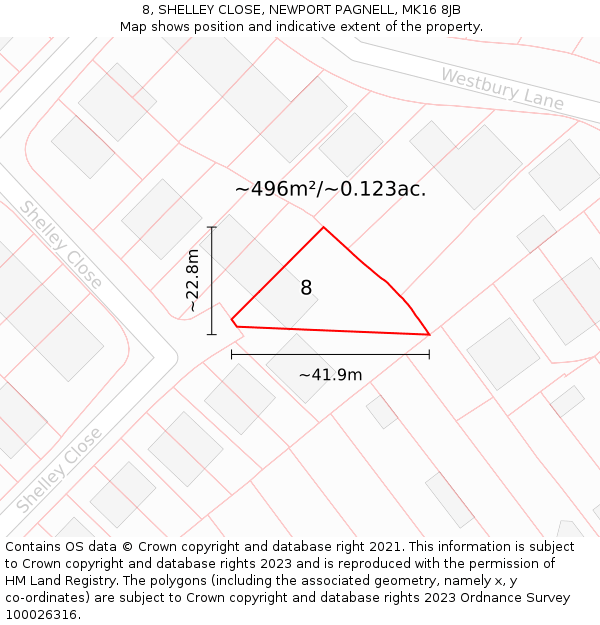 8, SHELLEY CLOSE, NEWPORT PAGNELL, MK16 8JB: Plot and title map