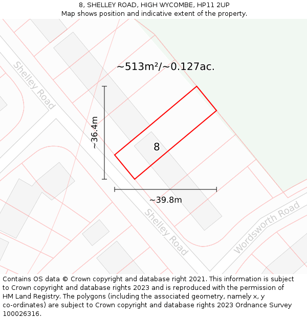 8, SHELLEY ROAD, HIGH WYCOMBE, HP11 2UP: Plot and title map