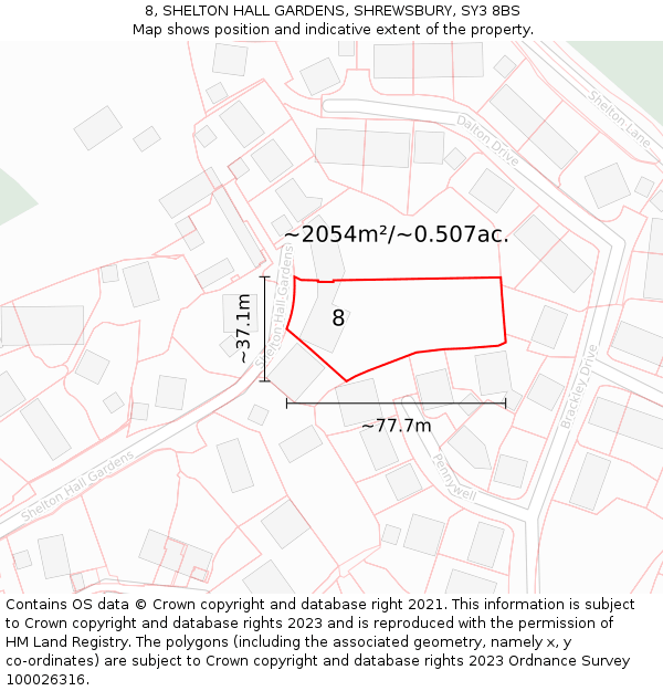 8, SHELTON HALL GARDENS, SHREWSBURY, SY3 8BS: Plot and title map