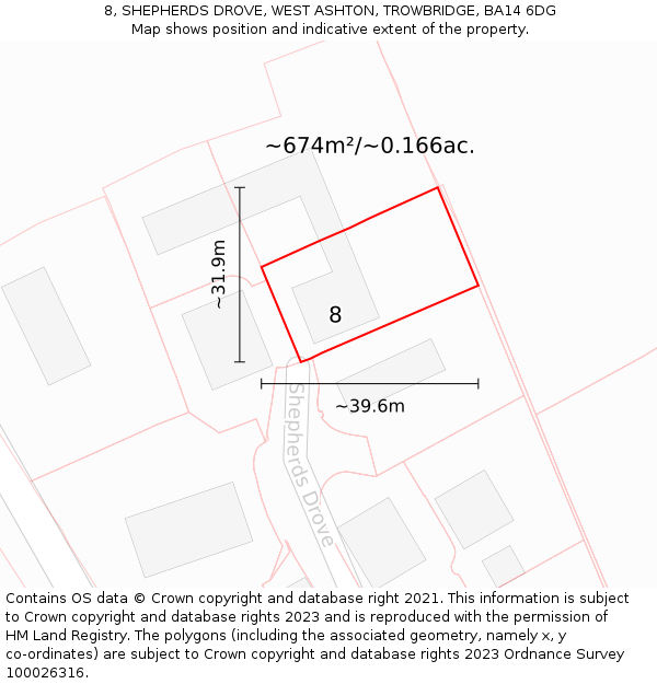 8, SHEPHERDS DROVE, WEST ASHTON, TROWBRIDGE, BA14 6DG: Plot and title map