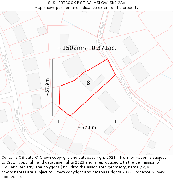 8, SHERBROOK RISE, WILMSLOW, SK9 2AX: Plot and title map