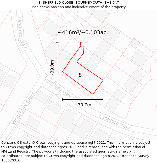 8, SHERFIELD CLOSE, BOURNEMOUTH, BH8 0NT: Plot and title map