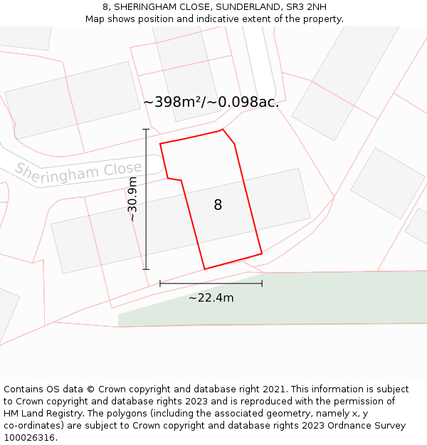 8, SHERINGHAM CLOSE, SUNDERLAND, SR3 2NH: Plot and title map