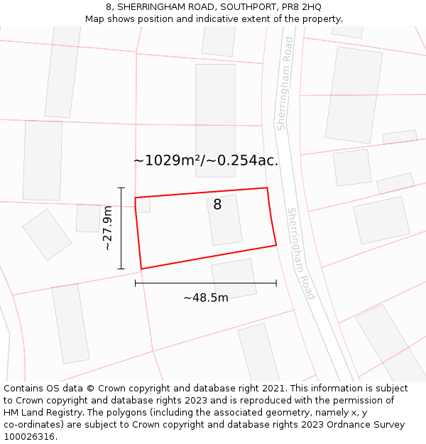 8, SHERRINGHAM ROAD, SOUTHPORT, PR8 2HQ: Plot and title map